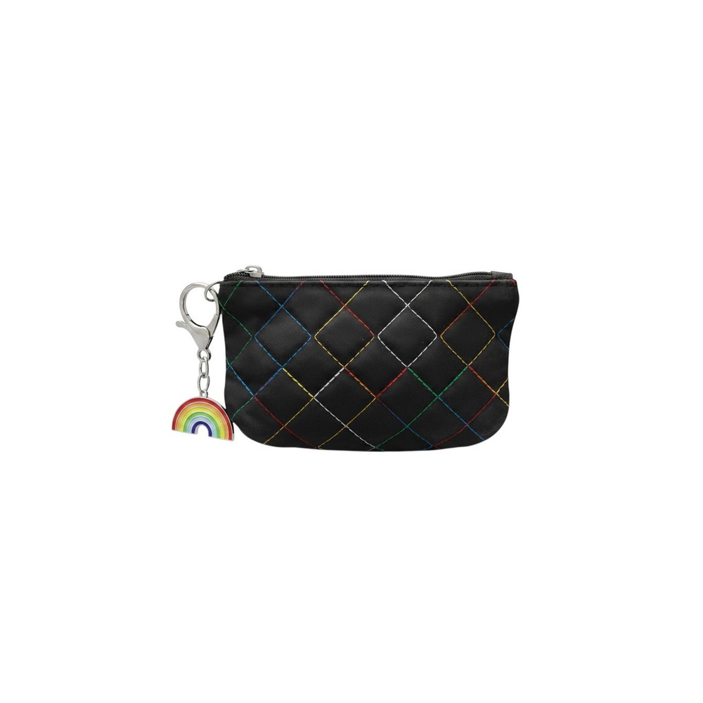 Claire's Coin Purse Girls OS Black NWT Rainbow Quilted Keychain Pouch